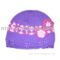 Jacquard hat with crocheted flower RX26996A